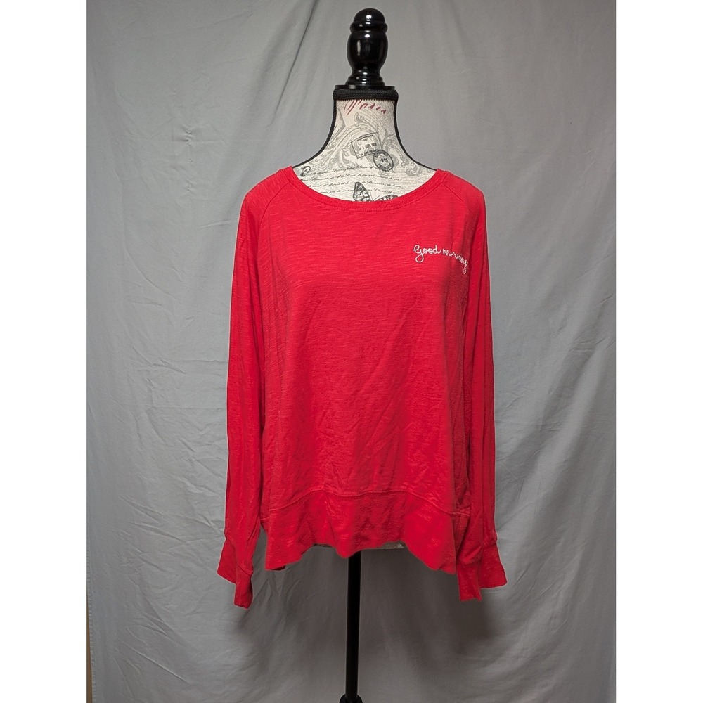 Love By Gap Red Good Morning Embroidered Pullover‎ Long Sleeve Top Women's Large